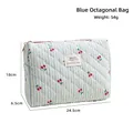 Neceser acolchado de rayas azules con estampado de cerezas, 24,5x18x6,5 cm - Bolsa Octagonal / 24.5x18x6.5cm / Azul (Estampado de Cereza)