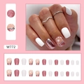Short square press-on nails set with pink glitter, star patterns and leopard prints - W772 Glitter Star Dots (Glue Style)