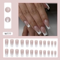 Aurora white French tip long ballerina press-on nails with glitter pink base 24pcs - Aurora French Style (W777) / 24 Pcs-Glue Type