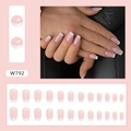 Faux ongles French manucure blancs classiques avec base rose, lot de 24 pièces - W792 Style français simple (Type de colle)
