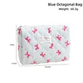 Beauty case trapuntato blu con fiocchi rosa e ampio spazio interno da 24,5x18x6,5cm - Borsa Ottagonale Blu