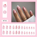Mandel-Kunstnägel mit weißen French-Spitzen, roten Herzen und goldenen Kurven Nailart - Französisches Herz(W762) / 24 Stück-Kleber Typ