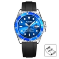 Orologio al quarzo con quadrante blu soleil e cinturino in silicone nero stile subacqueo - Argento & Blu