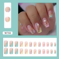 Rainbow gradient french false nails with gold foil and white heart charms 24pcs set - W766 Rainbow French Heart Gold Foil (Glue Style)
