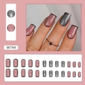 Pink and black hollow square press-on nails with shimmering silver glitter accents - W794 Melbourne Black (Glue Style)