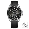 Orologio subacqueo al quarzo argento con cinturino in silicone nero e quadrante luminoso - Argento Nero
