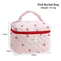Neceser acolchado de rayas rosas con estampado de cerezas y asa para el viaje - Bolsa de barril / 23x15x16cm / Rosa (Estampado de Cereza)