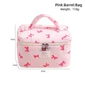 Beauty case trapuntato rosa con fiocchi rossi e doppia cerniera, grande capacità portaoggetti - Borsa a Secchiello Rosa