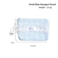 Beauty case azzurro con pizzo e ciondolo a pompon, porta trucchi compatto 14,5x11x3cm - Piccola borsa esagonale blu