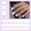 Detail of lavender press-on nails with white French tips and a decorative pearl ring - Simple French Style (W770) / 24 Pcs-Glue Type
