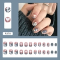 Short square press-on nails set featuring blue-grey heart and cow print designs - R378 Pearl Milk Glue Style