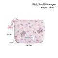 Pochette trapuntata rosa con motivi floreali di orsi e ciondolo a fiore traslucido - Rosa Piccolo Esagono