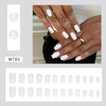 Detail of square white press-on nail set with 24 pieces and model hand showcase - White French Style (W783) / 24 Pcs-Glue Type