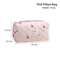 Neceser acolchado con rayas rosas y estampado de cerezas, talla 18,5x10,5x10,5cm - Bolso Almohada / 18.5x10.5x10.5cm / Rosa (Estampado de Cereza)