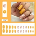 Detail view of yellow floral bee press-on nails set with 24-piece square false nails - Lemon Bee Style (W787) / 24 Pcs-Glue Type