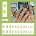 Neon green and cream white geometric French press-on nail set with 24 pieces - R380 Spring Vibe Glue Style