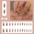 Roze coffin plaknagels met glitter verloop en 3D strassteentjes juwelenset - Z076 Sprankelende Diamant Stijl (Lijm Type)