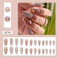 Macro detail of almond-shaped press-on nails with floral art and golden accents - Vintage Gold Flower Style (W796) / 24 Pcs-Glue Type