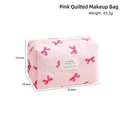 Beauty case trapuntato a quadretti rosa e bianchi con fiocchi, misura 18,5x10,5x10,5cm - Borsa Cuscino Rosa