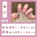 Detalle de uñas postizas cortas y cuadradas con purpurina lila y diseño de tulipanes - R384 Arena Estrella Taro Estilo Pegamento