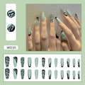 Morandi green and black zebra pattern press-on nails in medium long trapezoid shape - 24Pcs/Box / Matte Mint Green Black Zebra Pattern Long Coffin Style (W030)
