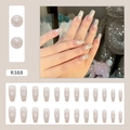 Detailed set of 24 pieces nude gradient press-on nails with white V-shaped patterns - R388 French Simple Glue Style