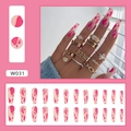 Faux ongles ballerine longs avec motif graffiti rose et texture de vache 24pcs W031 - Style Imprimé Vache Rose (W031)