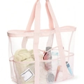 Pink large mesh beach bag with multiple pockets and durable shoulder straps for swimming - Large / Large Light Pink