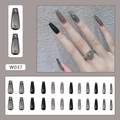 Kit unghie finte nere con sfumatura glitter argento e forma a ballerina elegante - Stile Grigio Traslucido Glitterato (W037) / 24 Pezzi/Scatola (Stile Colla)