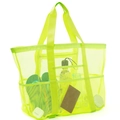 Neon green mesh beach tote bag with multiple pockets for swim storage and travel - Large / Large Green