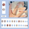 Short square light blue and champagne press-on nails with glitter and rhinestone details - R395 Sparkly Sequins Glue Style