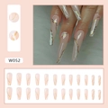 Long coffin false nails in nude pink marble with gold glitter lines, 24 piece set - Marble Pink Style (W052 Glue Type)