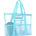 Light blue mesh beach tote bag with multiple storage pockets and breathable design - Large / Large Blue