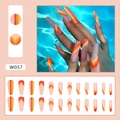 Matte lange Ballerina-Nägel zum Aufkleben mit orange-gelben geometrischen Linien - Rote Linien Stil (W057) / Kleber-Typ