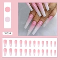 Pink gradient long ballerina press-on nails with silver rhinestones and 24 pieces set - Pearl Ombre Pink White Style (W054)