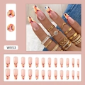 Lange ballerina kunstnagels set met kleurrijke abstracte french swirls en 24 stuks - W053 Handgeschilderde Franse stijl (lijmtype)