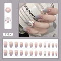 Uñas postizas con degradado gris púrpura, lazos 3D blancos y diseño de corazones - Estilo Lazo Corazón Degradado Bruma (Z159) / Tipo de Pegamento