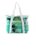 Mint green large mesh beach bag with wide white handles and organized storage pockets - Large / Large Green White