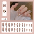 Unghie finte lunghe giapponesi con glitter argento, farfalle in metallo e perline - Sfumatura Rosa con Strass Farfalla (Z168) / Set da 24 (Modello con Colla)