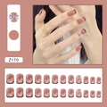Korte vierkante French press-on nagels in nude roze met rode randjes en aurora strikjes - Z170 Honingboon Franse Stijl (Lijmtype)