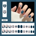 Unghie finte opache blu scuro e beige con motivi a cuore e faccina sorridente - Sorriso Cuore (R285) / Tipo di Colla