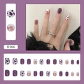 Uñas postizas cortas con estampado de vaca lila y degradado, kit de 24 piezas R366 - R366 Morado Elegante Estilo Pegamento