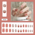 Pink gradient press-on nails set R368 with subtle glitter and star accents - R368 French Honey Red Glue Style