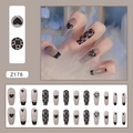 Long coffin press-on nails with black checkerboard and heart designs, 24 piece set - Checkerboard Heart Style (Z178)
