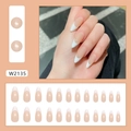 Set de uñas postizas almendradas con base nude y puntas francesas blancas de 24 piezas - Estilo de Pegamento Francés Minimalista (W2135)