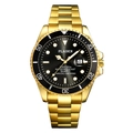 Luxury gold quartz dive watch for men with black dial and luminous markers on white background - Gold Black