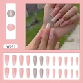 Faux ongles ballerine longs dégradé rose avec paillettes diamantées scintillantes - Type à Colle / Diamant Écrasé Rose (W071)