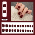 Short square burgundy press-on nails with silver glitter edges and full 24-piece set - R306 Wine Red Glitter (Glue Type)