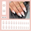 Uñas postizas de almendra larga con punta blanca francesa rosa nude set de 24 - Luz de Luna Rosa Blanca (W2138) / 24 Piezas En Caja (Incluye Pegamento)
