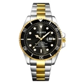 Two-tone gold and silver quartz dive watch with black dial and date window - Two-tone Gold Black